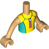 Minidoll Torso Boy with Warm Tan Arms and Hands with Yellow/Dark Turquoise Wetsuit, Coral Zipper print Warmes Beige