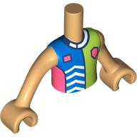 Minidoll Torso Boy with Blue/Lime/Coral Shirt, Shield, Dark Blue Collar print, Warm Tan Arms and Hands Warm Tan