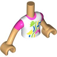 Minidoll Torso Boy with White Shirt, Dark Pink Sleeves, Decorations print, Warm Tan Arms and Hands Warm Tan