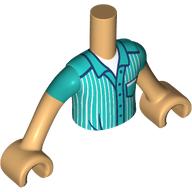 Minidoll Torso Boy with Dark Azure Striped Shirt, White Shirt, Dark Blue Trim print, Warm Tan Arms and Hands Warm Tan