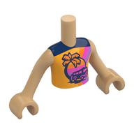 Minidoll Torso Boy with Bright Light Orange Shirt, Dark Blue Palm Tree, Van, Sunset print, Warm Tan Arms and Hands Warm Tan
