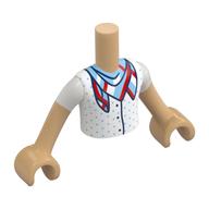 Minidoll Torso Boy with White Shirt, Bright Light Blue Dots, Bright Light Blue/Red/White Scarf print, Warm Tan Arms and Hands Warmes Beige