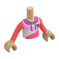 Minidoll Torso Boy with Warm Tan Arms and Hands with White/Bright Pink/Coral Hoodie, Gold Kitty Badge, Laces print Warmes Beige