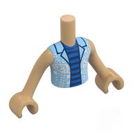 Minidoll Torso Boy with Warm Tan Arms and Hands with Bright Light Blue Open Shirt, White Decorations, Blue/Dark Blue Stripes Shirt print Warm Tan