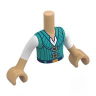 Minidoll Torso Boy with Light Nougat Arms and Hands with White Shirt and Dark Turquoise Vest, Dark Blue Belt Print Warmes Beige