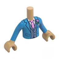 Minidoll Torso Boy with Warm Tan Arms and Hands with Dark Azure Jacket, Sand Blue Vest, White Shirt, Bright Pink Tie, Corsage print Warm Tan