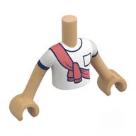 Minidoll Torso Boy with Warm Tan Arms and Hands with White shirt, Dark Blue Trim, Coral Scarf print Warmes Beige