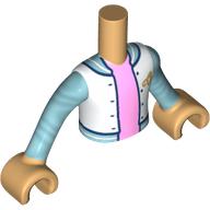 Minidoll Torso Boy with White Jacket, Metallic Blue Trim, Bright Pink Shirt print, Warm Tan Arms and Hands Warmes Beige