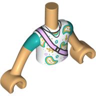 Minidoll Torso Boy with White Shirt, Gold/Dark Turquoise Decorations, Sleeves, Lavender Strap print, Warm Tan Arms and Hands Warm Tan