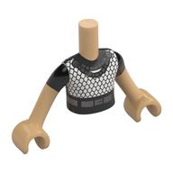 Minidoll Torso Boy with Black Shirt, Silver Chainmail, Belt print, Warm Tan Arms and Hands Warmes Beige
