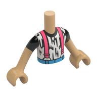 Minidoll Torso Boy with White Shirt, Black Shapes, Dark Azure Pants, Coral Suspenders print, Warm Tan Arms and Hands Warmes Beige