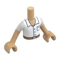Minidoll Torso Boy with White Shirt, Dark Blue Trim, Nougat Belt print, Warm Tan Arms and Hands Warm Tan