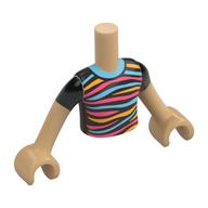 Minidoll Torso Boy with Black Shirt, Medium Azure/Bright Light Orange/Coral Stripes print, Warm Tan Arms and Hands Warm Tan