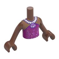 Minidoll Torso Boy with Magenta Dress, Sparkles, Pearl Necklace, Lavender Shell Pendant print, Medium Brown Arms and Hands Medium Brown