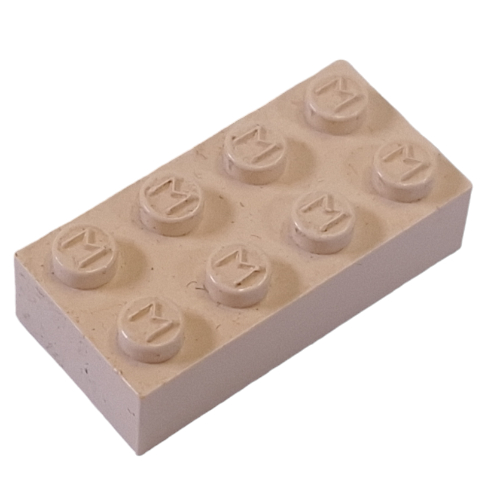 Modulex Brick 2 × 4 with M on Studs in Modulex White