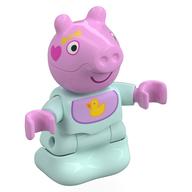 Duplo Figure Baby, Bright Pink Pig Head, Lavender Bib with Yellow Duck print Light Aqua