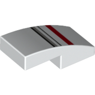 Brick Curved 2 × 1 No Studs with Ecto 1 Stripes Print White