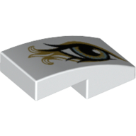 Brick Curved 2 × 1 No Studs with Left Eye, Metallic Gold Print White