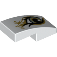 Brick Curved 2 × 1 No Studs with Right Eye, Metallic Gold Print White