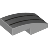 Brick Curved 2 × 1 No Studs with 2 Silver Lines print Hellblaugrau