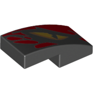 Brick Curved 2 × 1 No Studs with Yellow Left Eye, Red Stripes print Black