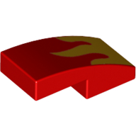 Brick Curved 2 × 1 No Studs with Yellow Flames print Rot