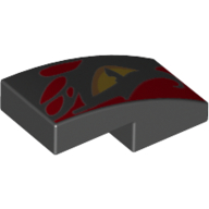 Brick Curved 2 × 1 No Studs with Yellow Right Eye, Red Stripes print Black