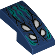 Brick Curved 2 × 1 No Studs with 4 White Eyes, Dark Turquoise Flames print Dark Blue