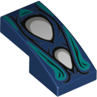 Brick Curved 2 × 1 No Studs with 2 White Eyes, Dark Turquoise Flames print Dark Blue
