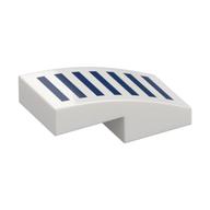 Brick Curved 2 × 1 No Studs with Dark Blue Strips print White