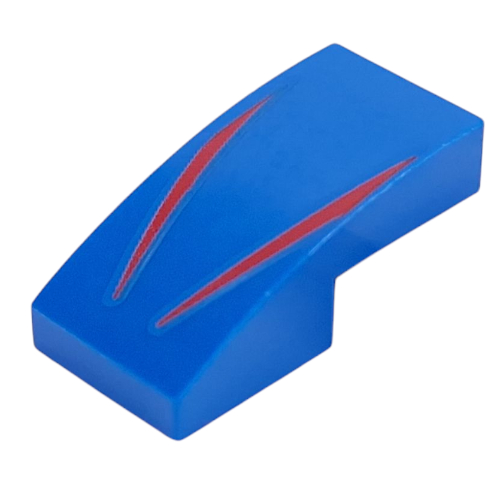 Brick Curved 2 × 1 No Studs with Red Stripes print Blue
