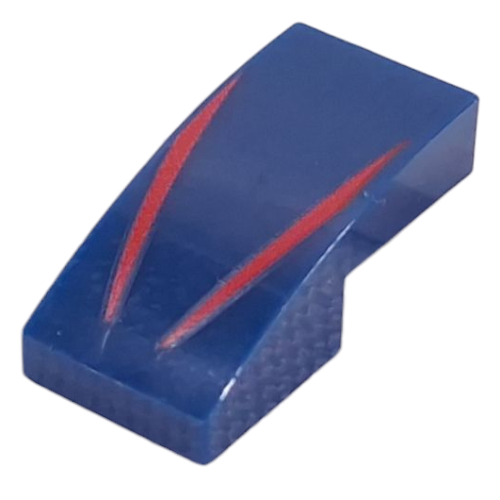 Brick Curved 2 × 1 No Studs with Red Stripes print Dark Blue