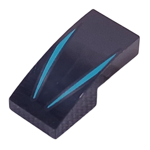 Brick Curved 2 × 1 No Studs with Dark Turquoise Lines print Schwarz