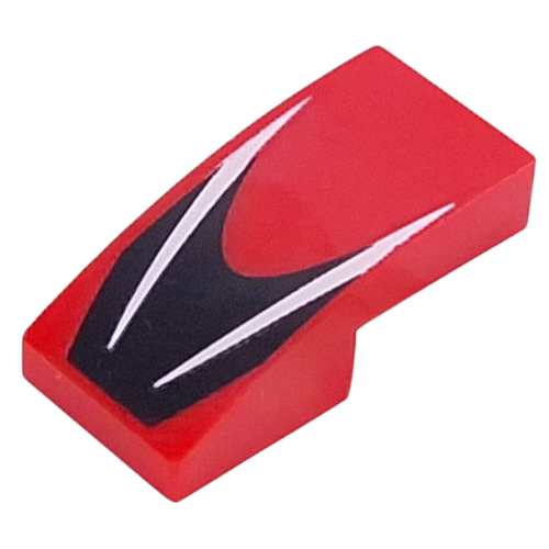 Brick Curved 2 × 1 No Studs with White Stripes on Black Background print Red