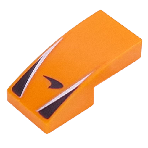 Brick Curved 2 × 1 No Studs with Black McLaren Logo, Black Triangles, Silver Stripes print Orange