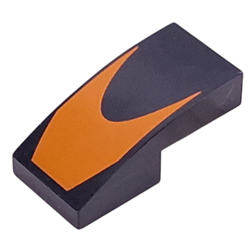 Brick Curved 2 × 1 No Studs with Orange Shape print Black