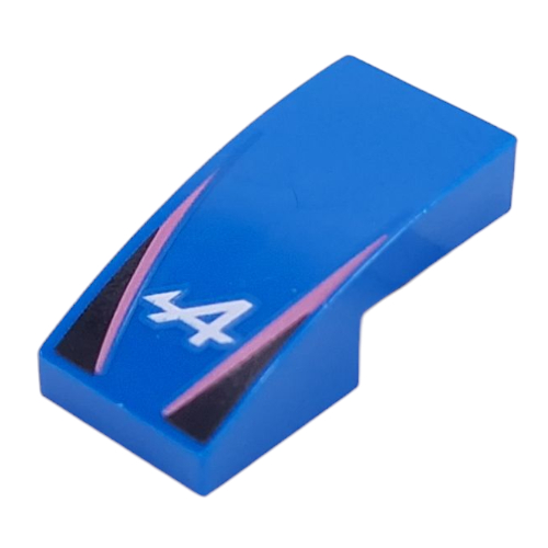 Brick Curved 2 × 1 No Studs with White 'A', Dark Pink Lines, Black Triangles print Blue