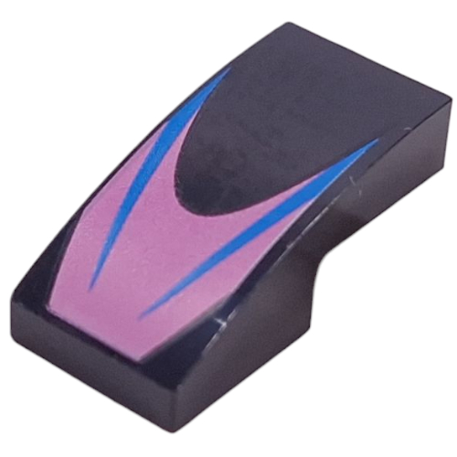 Brick Curved 2 × 1 No Studs with Blue Lines on Dark Pink Background print Schwarz