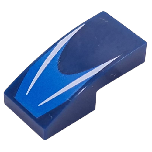 Brick Curved 2 × 1 No Studs with White Stripes on Blue Background print Dunkelblau