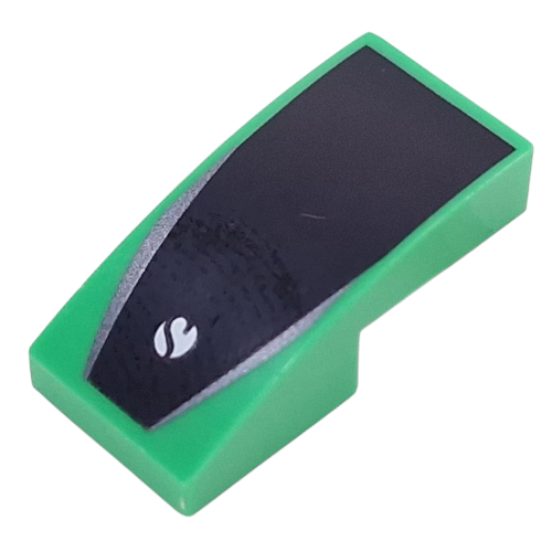 Brick Curved 2 × 1 No Studs with Sauber Logo on Black Background print Bright Green
