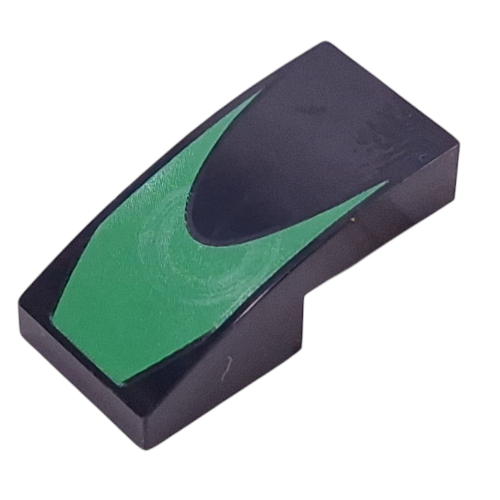 Brick Curved 2 × 1 No Studs with Bright Green Shape print Black