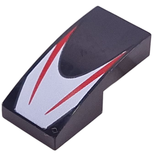 Brick Curved 2 × 1 No Studs with Red Stripes on White Background print Black