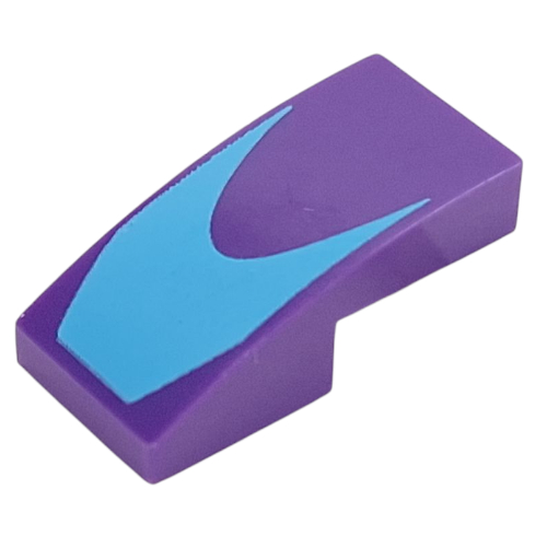 Brick Curved 2 × 1 No Studs with Medium Azure Shape print Dunkellila