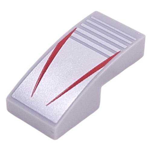 Brick Curved 2 × 1 No Studs with Red Stripes on Silver Striped Background print Hellblaugrau