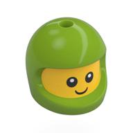 Minifig Head Special, Baby with Lime Helmet pattern, Face print Gelb