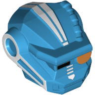 Minifig Head Special, Robot, Galaxy Squad with Black Rectangle Right Eye, Orange Round Left Eye and White Lines Print Dark Azure