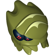 Minifig Head Special, Alien Galaxy Squad Buggoid with Yellowish Green Stripes and Black Eyes with Red Dots Print Olive Green