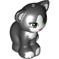 Animal, Cat, Sitting with Light Green Eyes, Dark Pink Nose and White Markings Print Schwarz