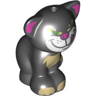 Animal, Cat, Sitting Tan Paws, Front, Purple Ears, White Snout, Tongue, Mean Schwarz