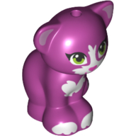 Animal, Cat, Sitting with Lime Eyes, Magenta Nose, and White Markings Print in Magenta